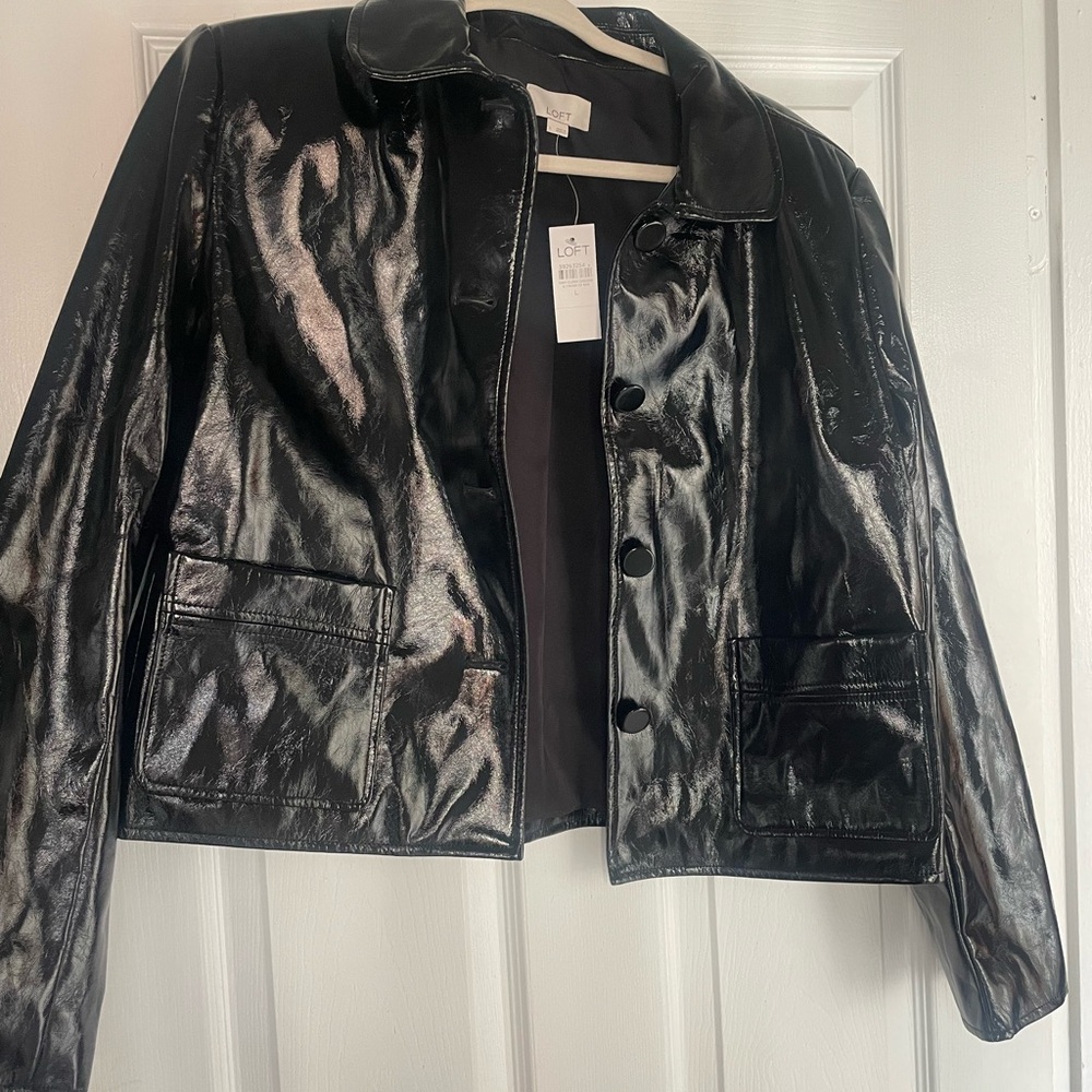 LOFT Glossy Black Leather Jacket